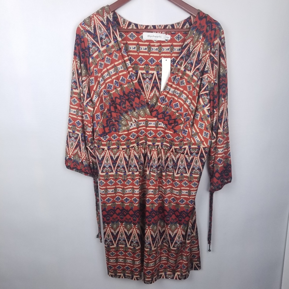 T-Bags Los Angeles New Boho Deep V Dress 2X